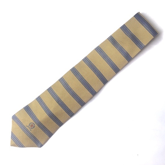 TOMMY HILFIGER Silk Tie Gold and Blue Stripes Extra Long - Picture 2 of 8